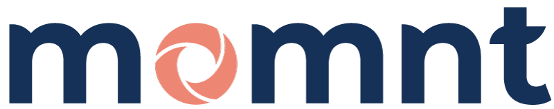 Momnt logo with stylized circular design.